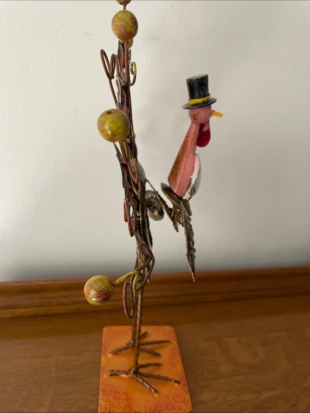 Whimsical Metal Turkey Sculpture - Orange and Brown Home Art